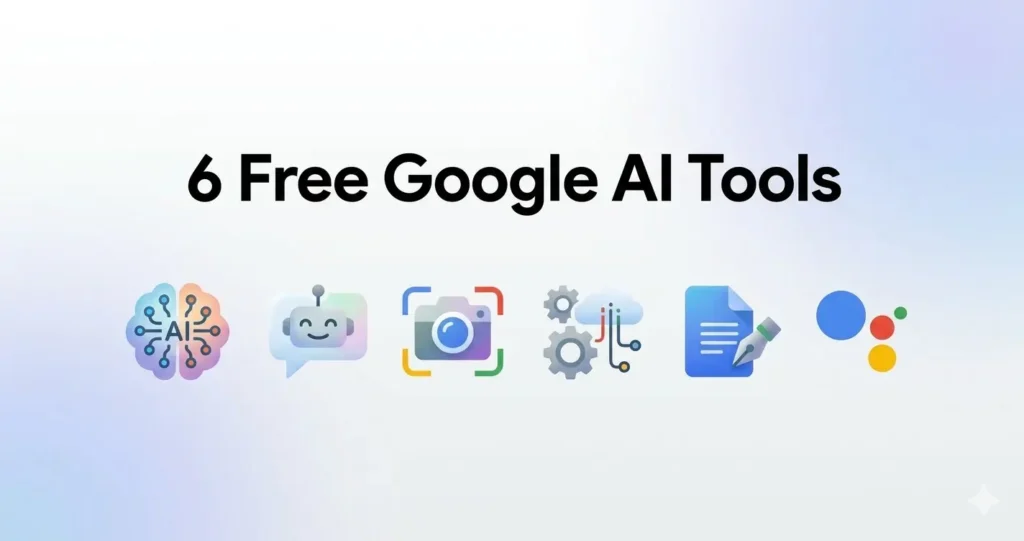 Six icons representing Google AI tools